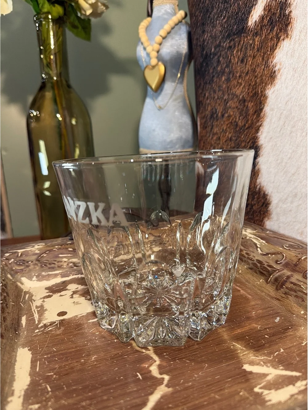 Vintage Vodka Danzka Etched Glass Glass ice bucket